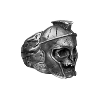 Solid Sterling Silver Greek Mythology Spartan King Leonidas Skull Ring - Thumbnail 1