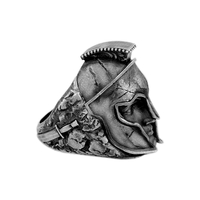 Solid Sterling Silver Greek Mythology Spartan King Leonidas Skull Ring - Thumbnail 1