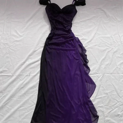 Shiny a line ombre purple chiffon long evening dress - Thumbnail 2