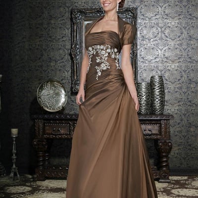Elegant coffee sheath lace appliques with jacket mother of the bride/ groom dresses formal evening dress