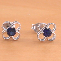 925 Sapphire (Lab Created) Stud Earrings/Daisy Sapphire Studs/Sapphire Jewellery/Sapphire Jewelry/Sapphire Jewelery/September Birthstone - Thumbnail 3