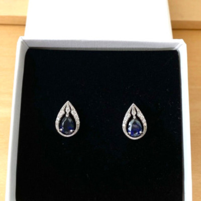 Boxed gift/sterling silver sapphire (lab created) stud earrings/sterling silver sapphire earrings uk/sapphire jewelry/sapphire jewellery/september