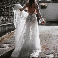 Romantic A-Line Long Sleeves Lace Wedding Dresses - Thumbnail 1