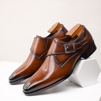 Genuine leather shoes buckle monk men's business shoes 2 colors - Thumbnail 2