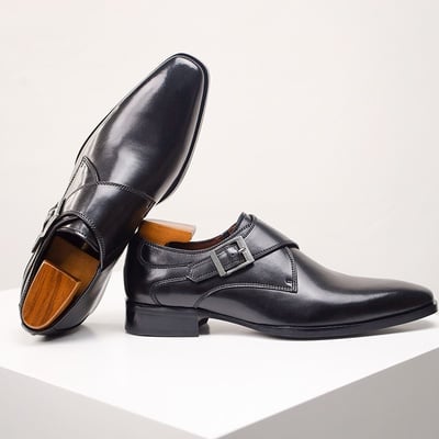 Genuine leather shoes buckle monk men's business shoes 2 colors - Thumbnail 1