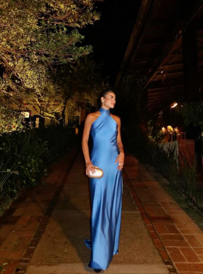 Sheath Blue Open Back Sexy Evening Dresses