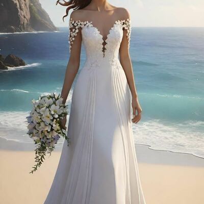 Simple wedding dress, lace appliques bridal dress bridal gown - Thumbnail 1