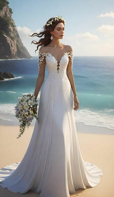 Simple Wedding Dress, Lace Appliques Bridal Dress Bridal Gown