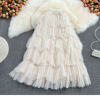 Tulle Layered Flowy Maxi Skirt with Elastic Waist - Thumbnail 4