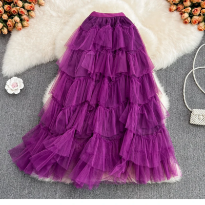 Tulle layered flowy maxi skirt with elastic waist