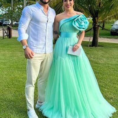 Green a line one shoulder prom dresses evening gowns formal party gowns - Thumbnail 3