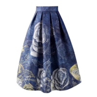 Artistic Blue Painting Vintage High Waist A-Line Ball Gown Skirt - Thumbnail 1