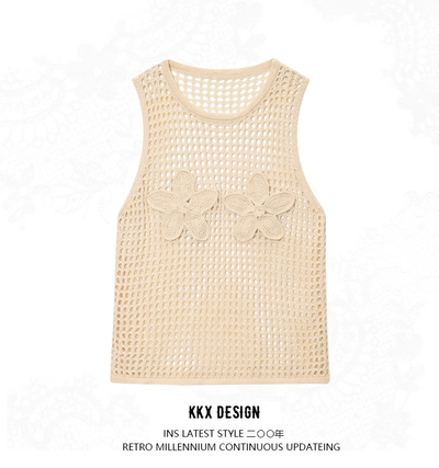 Simple and versatile hollow crochet sleeveless vest top