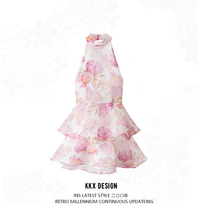Fashion Print Slim Fit V-Neck Floral Skirt Dress