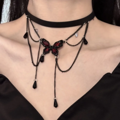 Black butterfly gothic punk statement jewelry