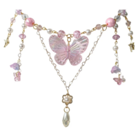 Multilayer Butterfly & Heart Pendant Tassel Chain Necklace - Thumbnail 6
