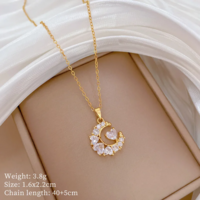  Heart and Moon Zircon Pendant Necklace - Thumbnail 3