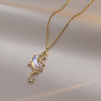 Moon and Star Zircon Pendant Necklace - Thumbnail 2
