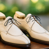 Handmade Special Edition For Wedding Festival White Lace Up Shoes White Dress Shoes For Groom - Thumbnail 1