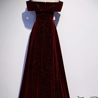 Burgundy velvet long A line prom dress evening dress，1960 - Thumbnail 1