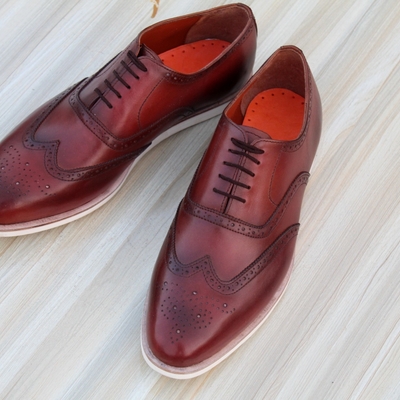 Crafted leather handmade brown leather wingtip oxford dress shoes