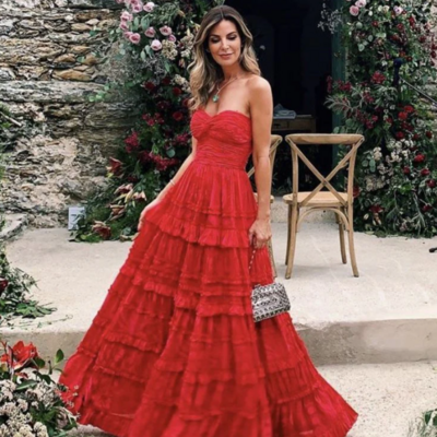 Beautiful sweetheart red a-line long prom dresses - Thumbnail 1