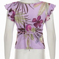 Sexy V-neck floral print slim fit navel-baring cropped T-shirt - Thumbnail 2