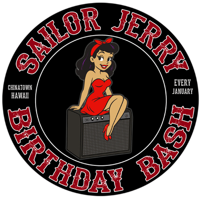 Sailor jerry birthday bash circle design t-shirt // traditional cut (full-color on white or black fabric)