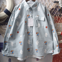 Blue sky white clouds bear graffiti print blouses - Thumbnail 2