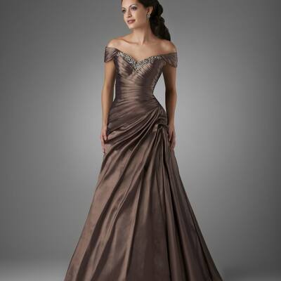 Elegant brown off the shoulder mother of the bride/ groom dresses formal evening dress - Thumbnail 1