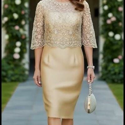 Elegant sheath tea-length lace mother of the bride/ groom dresses formal evening dress - Thumbnail 1