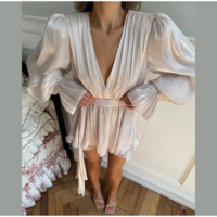 Loose Fit V-Neck Long Sleeve Casual Boho Chic Dress - Thumbnail 1