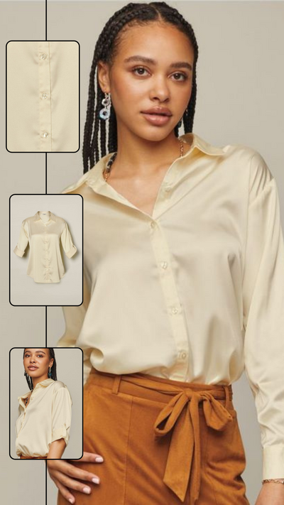 Roll-Sleeve Button-Down Top