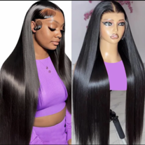 100% Malaysian Human Hair 13x6 Lace Front Wig 38 Inches Bone Straight, 200% Density