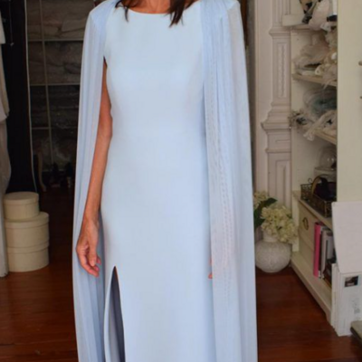 Simple light blue chiffon evening gowns wedding guest dress - Thumbnail 1