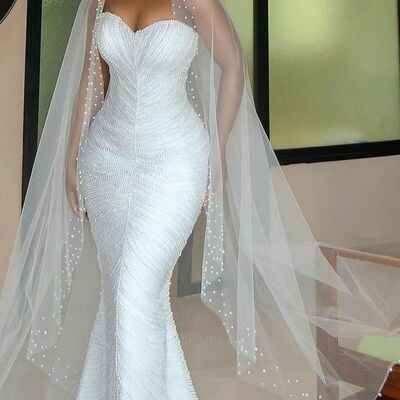 Luxury wedding dress, mermaid beading african girls bridal dress bridal gown - Thumbnail 1