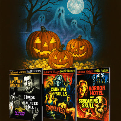 Halloween mixtape horror dvd bundle - 6 classic movies, retro double features, spooky host