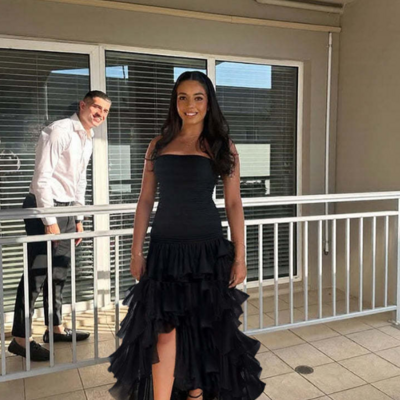 A line strapless tiered black long formal prom dress - Thumbnail 1