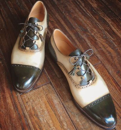Men’s Two-Tone Wingtip Oxford Dress Shoes Vintage Handmade Leather Formal Brogues