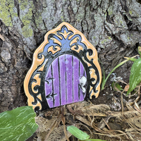 Fairy Door in the colors Black, and Orange with a Purple Door - Thumbnail 1