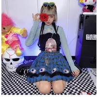 Y2K Eyes Patched Plaid Skirt - Thumbnail 3