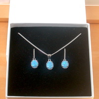 BOXED GIFT SET/Sterling Silver Blue Opal Pendant & Chain/Blue Opal Necklace/Opal Necklace/Opal Jewellery/Opal Jewelry/Opal Earrings/UK - Thumbnail 9