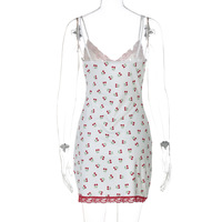 Fashionable printed lace-trimmed slip dress - Thumbnail 5
