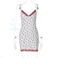 Fashionable printed lace-trimmed slip dress - Thumbnail 7