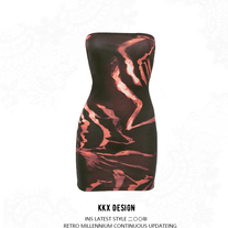 Sexy Abstract Print Tube Top Wrap Hip Miniskirt Dress
