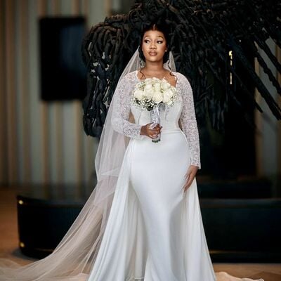 Elegant wedding dress, mermaid long sleeve african girls bridal dress bridal gown - Thumbnail 1