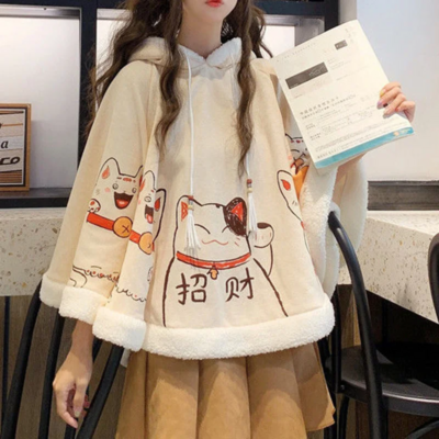 Hooded Japanese Style Harajuku Kawaii Lucky Cat Cloak with Ears
