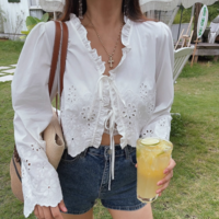 Fashionable simple and versatile hollow embroidered cotton top - Thumbnail 6