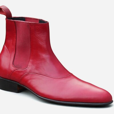 Crafted leather classic red leather handmade mens fashion chelsea dress boot - Thumbnail 1
