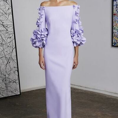 Elegant sheath off the shoulder long sleeve mother of the bride/ groom dresses formal evening dress